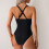 Women's Solid Ribbed Monokini Swimsuit Scoop Neck Low Back 5