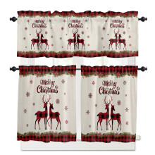 Christmas Red Kitchen Curtains and Valances Set 3-Piece