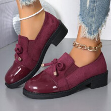 Women's Loafers Suede and Patent Leather Chunky Heel