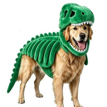 Hond Huisdier Dinosaurussen Framework Kostuum, Zachte Pluche T Rex Halloween Outfit 3D Dinosaurusskelet Kap Kostuums Kleding Groen
