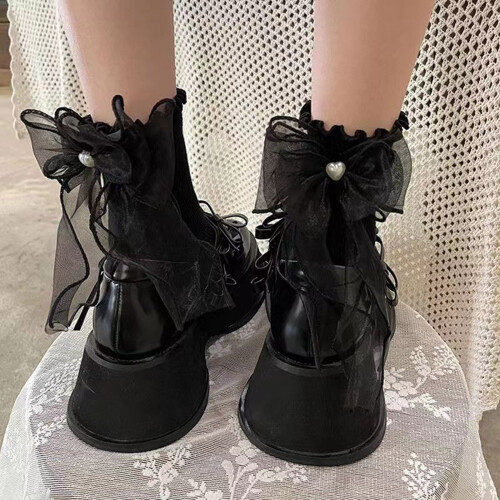 Women's Day Tie Bow Socks Cute Mesh Pile Socks 1
