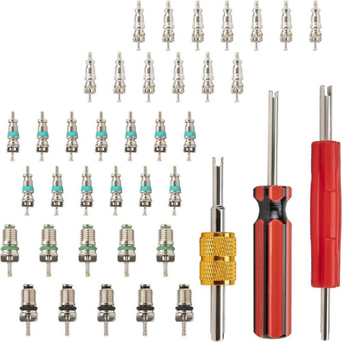 1set Air Conditioning Valve Core Kit, R12 R134a Tire Valve Core Tools, Includes Single- and Double- Removal Tool