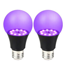 2 Pièce Ampoule LED Noire E27 A19 18W UV Lumière Noire UVA 395nm Brille dans le Noir pour Fêtes Masquées B