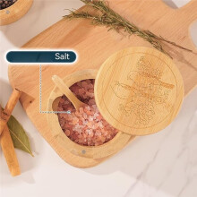 Salière, 2 Pièces Conteneur à Sel Boîte à Sel et Poivre en Bambou pour Comptoir avec Cuillère Intégrée, Bol D'Assaisonnement D'Épices