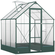 6x6 FT Polycarbonate Greenhouse with Base and Raised Bed, Aluminium Frame, Temperature Controlled Window, Plants, Flowers, Vegetable