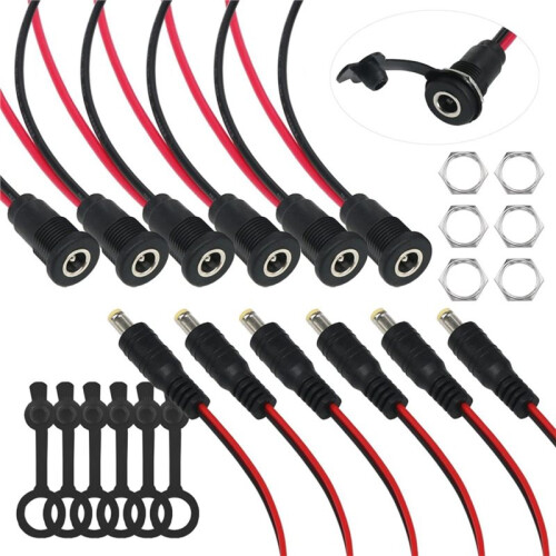 6 Sets  Power Jack Threaded Female Panel Mount Connector Adapter Kit with Cover Cap