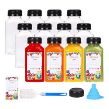 12 Stuks 8oz Plastic Sapflessen met Verzegelde Doppen, Herbruikbare Doorzichtige Sapcontainers met Labels, Trechter en Borstel
