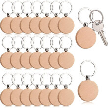 40 Pieces Wood Keychain Blanks, Unfinished Wooden Keychain Blanks for Engraving, for DIY Gift, Pet Tags