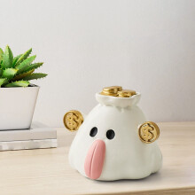 Ceramic Ghost Phone Stand with Kawaii Money Bag Design