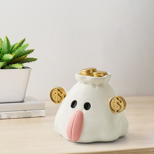 Ceramic Ghost Phone Stand with Kawaii Money Bag Design