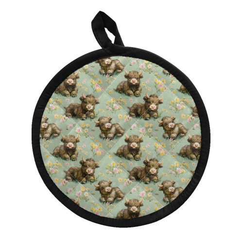 Highland Cow Pot Holders Round Insulated 2-Pack