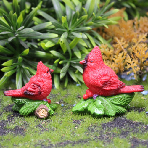 Mini Christmas Cardinal Statue Resin Red Bird 2 pcs