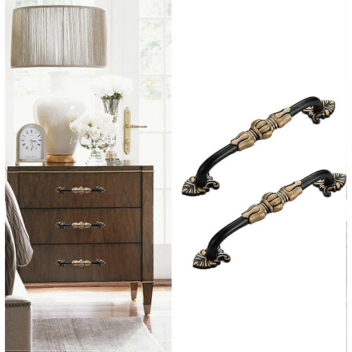 (As show, One size) 2 Pack 5'' Brass Cabinet Pulls Antique Floral Pattern Cupboard Handle Drawer Pulls Solid Brass Kitchen Hardware Matte