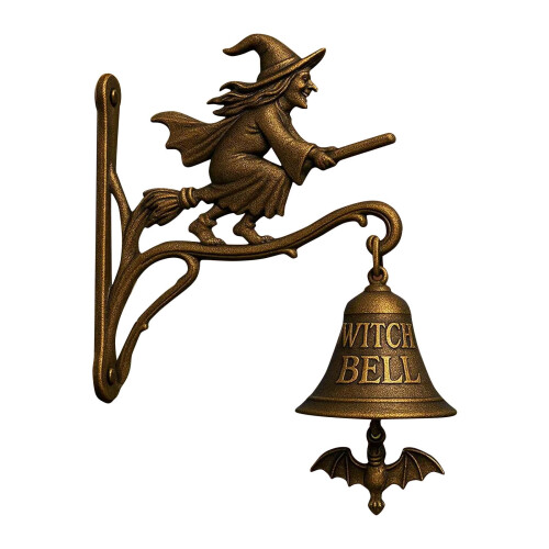 Vintage Witch Doorbell with Broom Wall-Mounted Gothic Decor 1