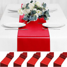 (As show, One size) Lot De 10 Chemins De Table En Satin De Soie Pour Mariage, Anniversaire, Banquet Rouge 30,5 X 274,3 Cm
