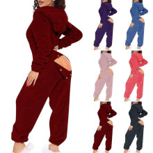 (M, Red) Butt Flap Lingerie Jumpsuit Women Onesie Pajamas Back Button-down Bodycon Nightwear Adults Onesies Combinaison Pyjama Femme