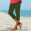 Women's Army Green Capri Leggings with Buttons, 3