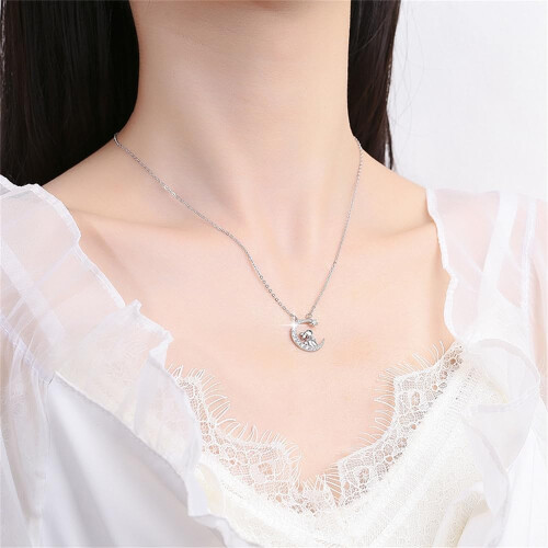 Rabbit Crescent Pendant Necklace S925 Sterling Silver 1