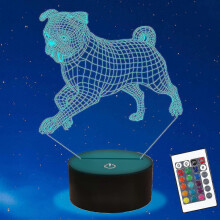 (As show, One size) Lampka nocna Shxx Bulldog, lampa iluzja 3D z mopsem dla dzieci, 16 kolorów zmieniających się za pomocą