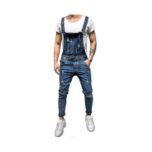 (2XL, Dark Blue) Salopette en jean déchirée pour homme, combinaison avec poches