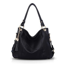 Borsa nera da donna, grande, alla moda, a tracolla, in pelle, borsa tote per shopping e viaggi, con