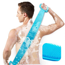 Brosse de dos pour douche, 76 cm (30 pouces), brosse de bain en silicone exfoliante avec manche, pour