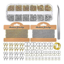 (As show, One size) Chaînes pour la création de bijoux, avec 1000 anneaux et 40 fermoirs mousquetons pour colliers.