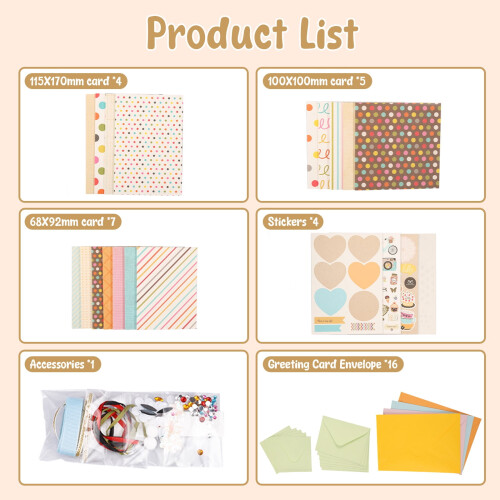 DIY Greeting Card Kit with 16 Cards, 16 Envelopes, and 2