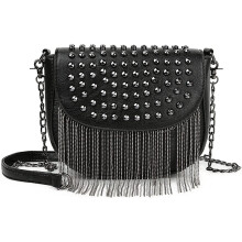 Kleine, genietete Umhängetasche aus Leder mit Kette für Damen und Mädchen
