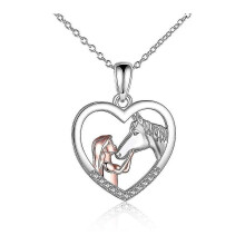 Collana con ragazza e cavallo per ragazze, gioielli in argento sterling con cavalli, regali a tema cavalli