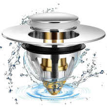 (As show, One size) Universal Basin Stopper Popup Stainless Steel Basin Drain with 2 Gaskets for 32 and 38 mm Sink Stopper