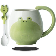 Leuke koffiemok met kikkerfiguur en lepel, 450 ml, keramische, grappige 3D-kikkermok, verjaardagscadeau