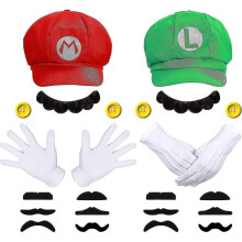 Mario en Luigi petten en mutsen voor cosplaykostuums - Super Mario Bros snorren, handschoenen en knopen