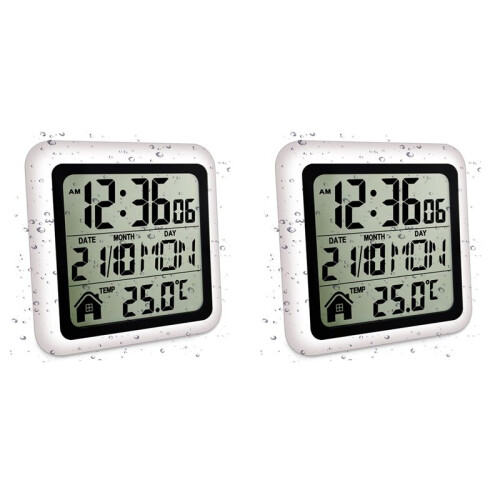 2X Large Waterproof Bathroom Wall Clock, Moisture Proof Temperature Humidity Meter,Suction Clock Watch 1
