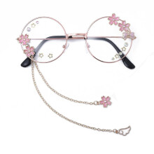 Kawaii Glasögon Med Kedja Sakura Star Wing Dekor Lolita Cosplay Rekvisita Söta Runda Båge Glasögon Jk