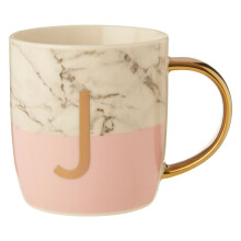 Gepersonaliseerde pastelroze mok met letter J als monogram, stijlvolle koffiemok voor in de keuken,