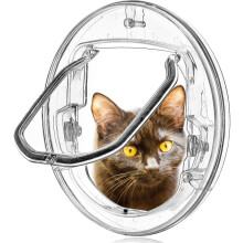Katzenklappe für kleine Hunde und Katzen mit 4 Verriegelungsoptionen, runde, transparente Katzenklappe