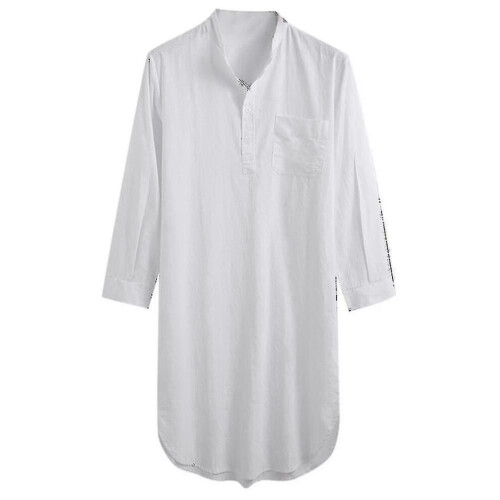 (White, XL) Camicia da notte in cotone da uomo
