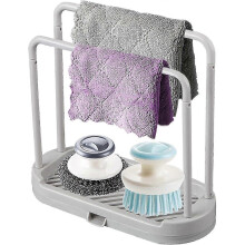 Support porte-éponge/torchon de cuisine, organisateur 2 en 1 avec égouttoir pour chiffons, brosses et
