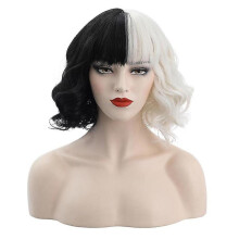 Cruella De Vil Wigs Women Cosplay Curly Hair Short Wavy Wigs