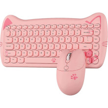 - Schattige kat pastelroze draadloze toetsenbord- en muisset, 84 toetsen retro typemachine