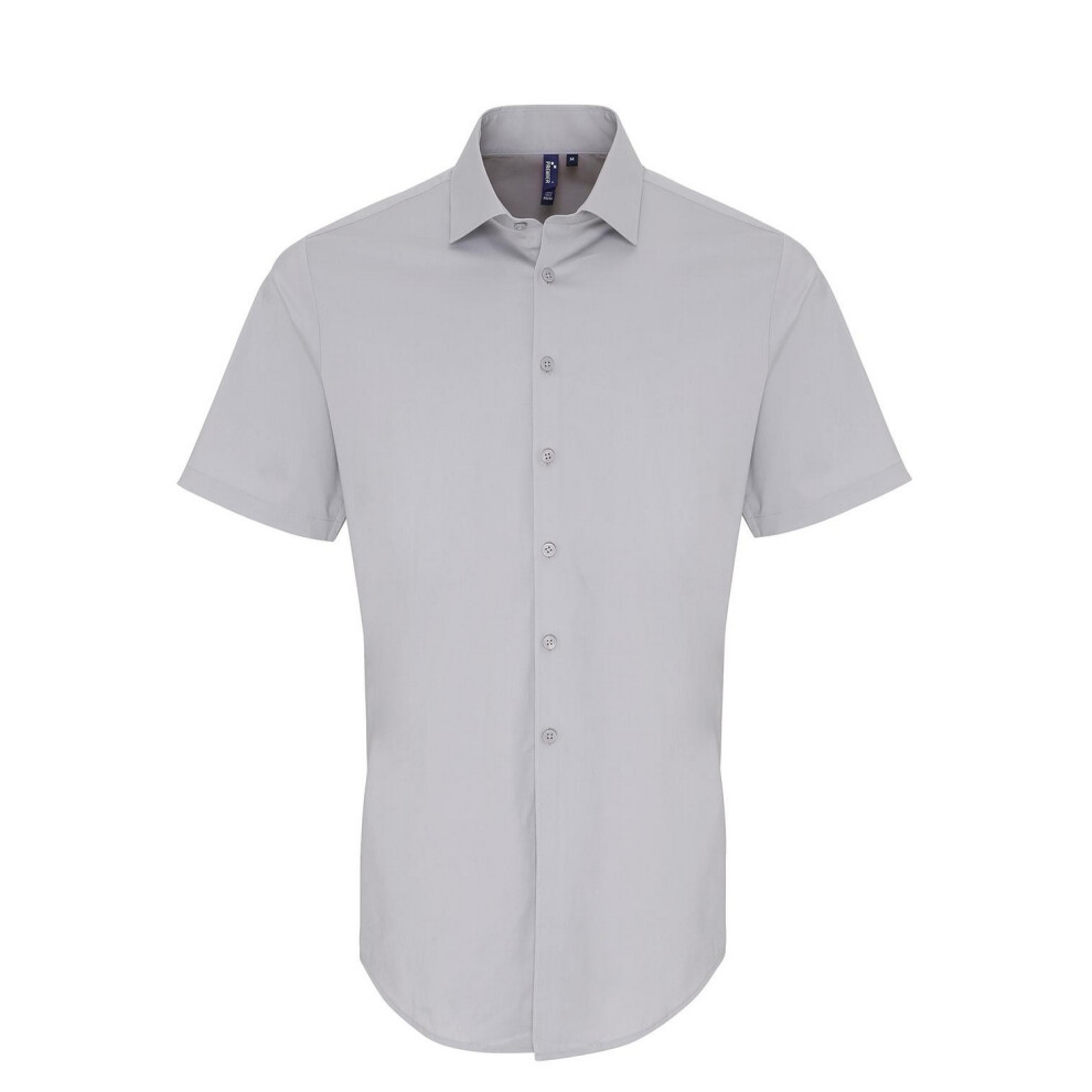 Premier (3Xl, Silver) Mens Poplin Stretch Short-Sleeved Shirt