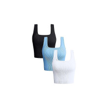 (As show, One size) Naisten 3-osaiset hihattomat topit, joustinneuleiset saumattomat treenipaidat, jooga crop topit, suuri