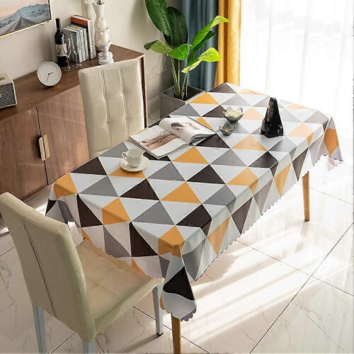 (As show, One size) Tablecloths Rectangular PVC Wipeable Tablecloth Waterproof Table Cloth Easy Clean Nordic Style Triangular Lattice Tablecloth