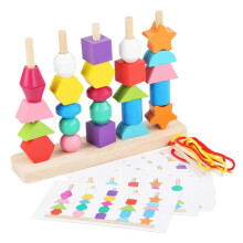 Houten kralenpuzzelset voor kleuters, voor het leren van meetkunde en het ontwikkelen van fijne motoriek.
