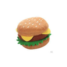 Lot de 2 jouets à mâcher pour chien en forme de hamburger, peluche couineuse, jouet de dentition propre