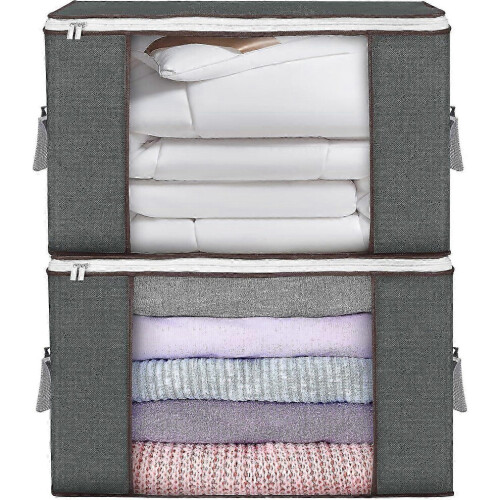 2 Pack Foldable Clothes Storage Bins - Durable Fabric Organizers for Blankets, Comforters, and Bedding