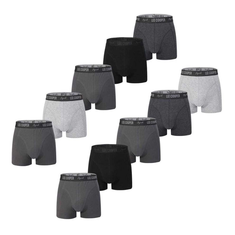 Lee Cooper (M, Grey/Charcoal/Black) Mens Boxer Shorts (Pack Of 10)