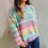 Women's Rainbow Striped Cable Knit Sweater 4