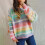 Women's Rainbow Striped Cable Knit Sweater 5